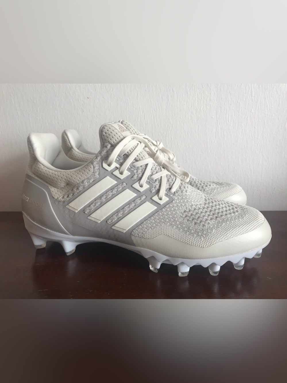 Size 9.5 Mens Adidas Ultraboost Primeknit Football Cleats Gray Grey White JP7409